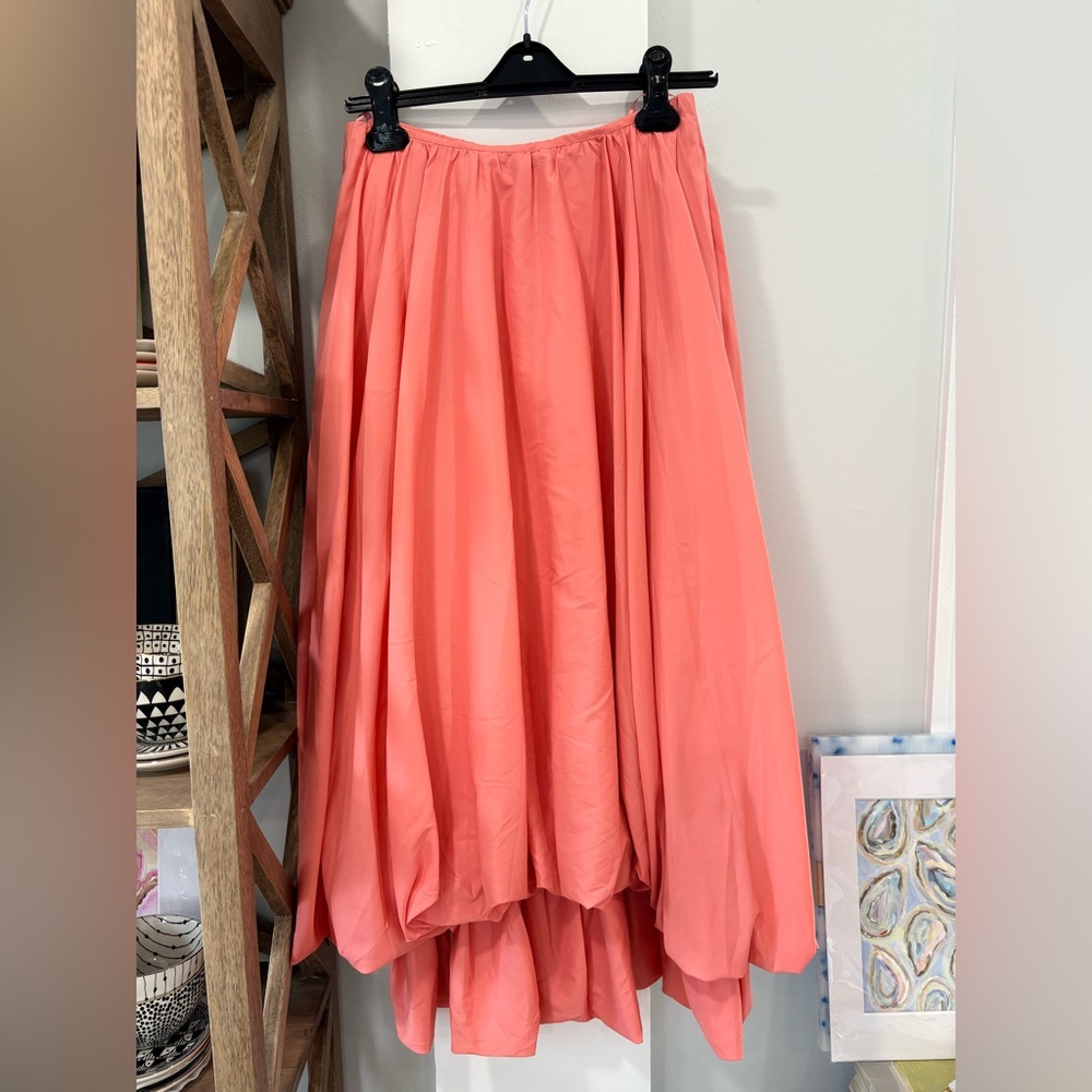 STAUD Coral-Pink Midi Full Circle Skirt